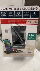 lot 81 image: Dual Wireless Charging Base USB-C Magnetic Design 2-in-1 Stand & Pad