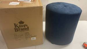 lot 211 image: Blue Round Microfiber Stool Kings Brand Furniture