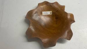 lot 215 image: Teak Scalloped Bowl Made in Indonesia
