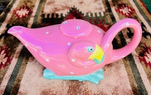 lot 75 image: 1985 Fitz &amp Floyd Art Deco Revival Pink Flamingo Figural Flora Teapot