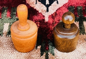 lot 76 image: 2 Vintage Wooden Butter Mold  Presses