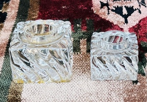 lot 88 image: 2 Vintage Art Deco Bevel Cut Block Crystal Glass Inkwells