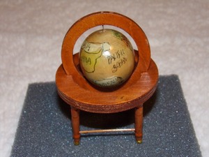 lot 97 image: MINIATURE WORLD GLOBE wWOODEN STAND FOR DOLLHOUSE