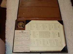 lot 116 image: ANTIQUE LEATHER CLERKS CASE wINK WELL &amp 1903 and 1904 CALENDERS