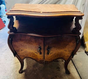 lot 11 image: Solid Wood Marbletop Hallway TableNightstandEnd Table WInsulated Compartment