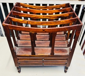lot 21 image: Mid Century Album, Newspapers, Periodicals, Table- Solid Wood and Includes Drawers