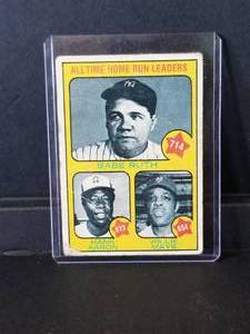 lot 35 image: 1973 Topps baseball card - All-time Home Run Leaders - Ruth, Aaron, and Mays
