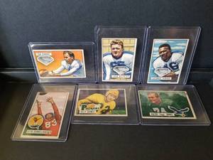 lot 187 image: 1951 Bowman football cards - Edwards, Schnellbacher, Wozniak, Howard, Grimes, and Barnes