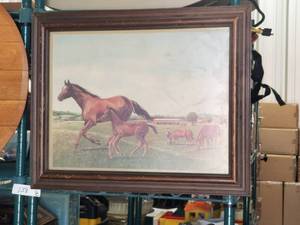 lot 138 image: Vintage framed horse artwork