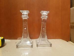lot 174 image: Vintage pair of glass candlestick holders - 8 inches tall
