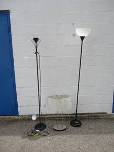 lot 23 image: Lamp Lot- Including 2-Pole Lamps, 1- LED- Desk Lamp And 1- 2Bulb Table Lamp