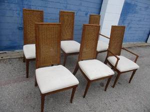 lot 110 image: LOT Of 6-Wicker Back Dining Room Chairs, Including 2-Armchairs