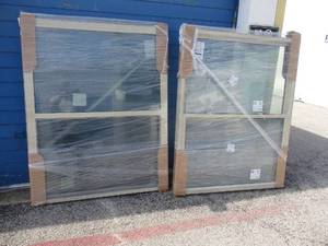 lot 82 image: 2-47 x 59-14-H, Never Installed-Like New Windows With Vinyl Frame, With Screens, Note  X The Money