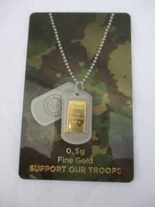lot 2 image: 0.5 Gram  Fine Gold Bar By Bullion Exchange -Support Our Troops - 999.9 Fine Gold In Sealed Assay With COA