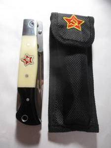 lot 13 image: NEW-Russian Finka NKVD KGB wit EDC Manual Folding Pocket knife black and white resin handle 440C blade With Sheaf