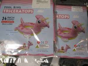 lot 36 image: 2-NIP-Katakka Triceratops 34-Long Dinosaur Pool Float Rings-Note 2-x Money