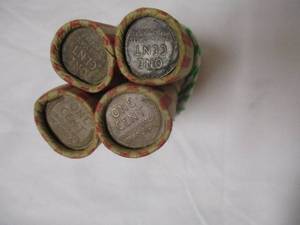 lot 50 image: 4- Rolls Of 50-Mixed Years Of Weat Pennys.  NOTE 4 X Money