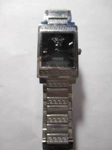 lot 33 image: Versace Landmark ILQ99 Rectangle Black Sapphire Crystal Dial Stainless Steel Swiss Made Mens Quartz Watch