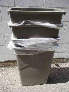 lot 65 image: 4-Rubbermaid #3540-Commercial 23-Gallon, Slim Jim, Rectangular Trash Can. NOTE 4-X Money