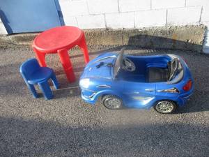 lot 59 image: Kids Lot- Chair, Table And Ride On Car With Charger, Car needs new battery and-Untested