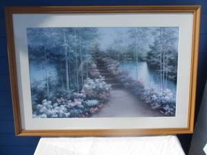 lot 75 image: Bridge Of Flowers By Romanello, Framed and matted Print, About 43 x 43H