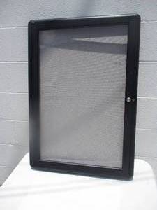 lot 64 image: 24 x 34-H, Quartet Enclosed Bulletin Board, Gray Fabric Surface, Lockable Hinged Shatter Proof Acrylic Door- No Key-Unlocked