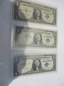 lot 70 image: 3-1957 One Dollar Silver Certificates, NOTE 3- X Money