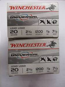lot 155 image: 2-BOXES Of Winchester Universal 20-Ga. 7-12-shot Shotgun Shells, 25-Per Box, Note 2-X Money