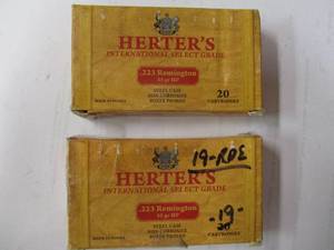 lot 160 image: 2-Boxes of 20-Cartridges of HERTERS -223-Remington, 55-Grain Steel Case Cartridges Note 2-X Money
