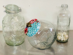 lot 43 image: Decorative Glass Cookie Jar, Dairy Bottle and a Storage Jar