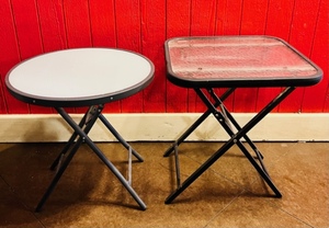 lot 44 image: 2 Glass-Top Metal Folding Outside Tables - 19 &amp 20