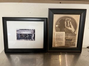 lot 67 image: 16x14 and 17x14 Framed Vintage Coca-Cola Advertisement and Sign on Old Taylor Grocery &amp Cafe (signed by Photographer)