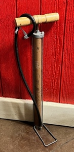 lot 76 image: Vintage Golden Rod Wooden Handled Bicycle Hand Pump