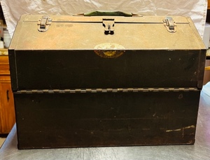 lot 135 image: 18 x 13 x 10 Vintage Rare Large Simonson Metal Products Double 3 Tray Tool Box wNail Gun Nails