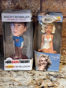 lot 180 image: 2 Funko Collectible Bobbleheads Big Bang Theory Talking Sheldon &amp Bathing Suit Marilyn Monroe