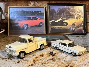 lot 195 image: Three Muscle CarDragsters Photos wDie Cast 124 1955 Chevy Stepside &amp 1959 Chevy Impala&nbsp