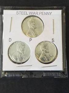 lot 10 image: 1943 Steel warwheat pennies - D, P, and S mints