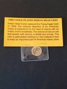 lot 25 image: Very nice 1859 24 Kt gold platted Indian Head Cent