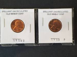 lot 37 image: 1956D and 1958P - Brilliant Uncirculated Vintage Wheat cent