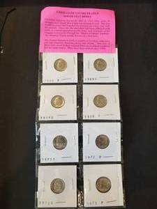 lot 46 image: 8 Brilliant uncirculated Roosevelt Dimes - 1980P, 1980D, 1979D, 1978P, 1977D, 1977P, 1973D, and 1973P