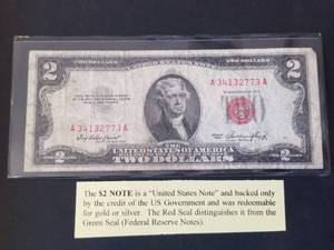 lot 59 image: 1953 Red seal $2 note - United States Note