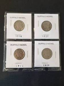 lot 99 image: Selection of Buffalo Nickels - 1918, 1920, 1926, and 1929