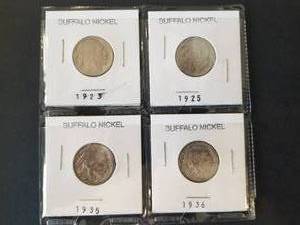lot 154 image: Selection of Buffalo Nickels - 1923, 1925, 1935, and 1936