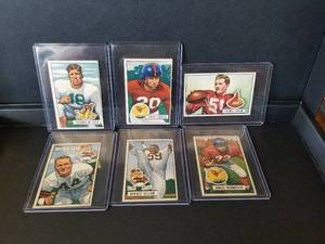 lot 5 image: 1951 Bowman Football cards - McGraw, Tidwell, Wham, Rymkus, Gillom, and Weinmeister