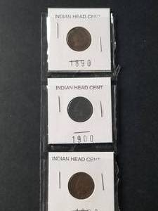 lot 28 image: Selection of Indian Head One Cent pieces - 1890, 1900, and 1903