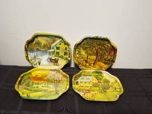 lot 163 image: Vintage set of Currier & Ives 4 seasons trays - 6 by 8