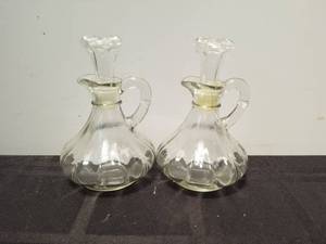 lot 210 image: Set of vintage glass oil and vinegar cruets