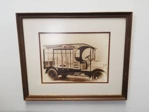 lot 186 image: Framed and Matted Kristofersons vintage milk truck - 18 x 22