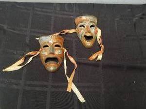 lot 206 image: Vintage Brass Theatre masks - Tragedy and Comedy