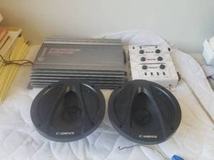 lot 290 image: Coustic Power Amp, Pyramid mixer, and pair of Cadence speakers - working condition unknown